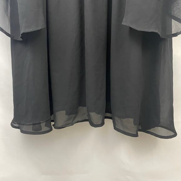 Hot Topic Black Velvet Bell Sleeve Cold Shoulder Dress Corset Faux Leather Small - Picture 8 of 12